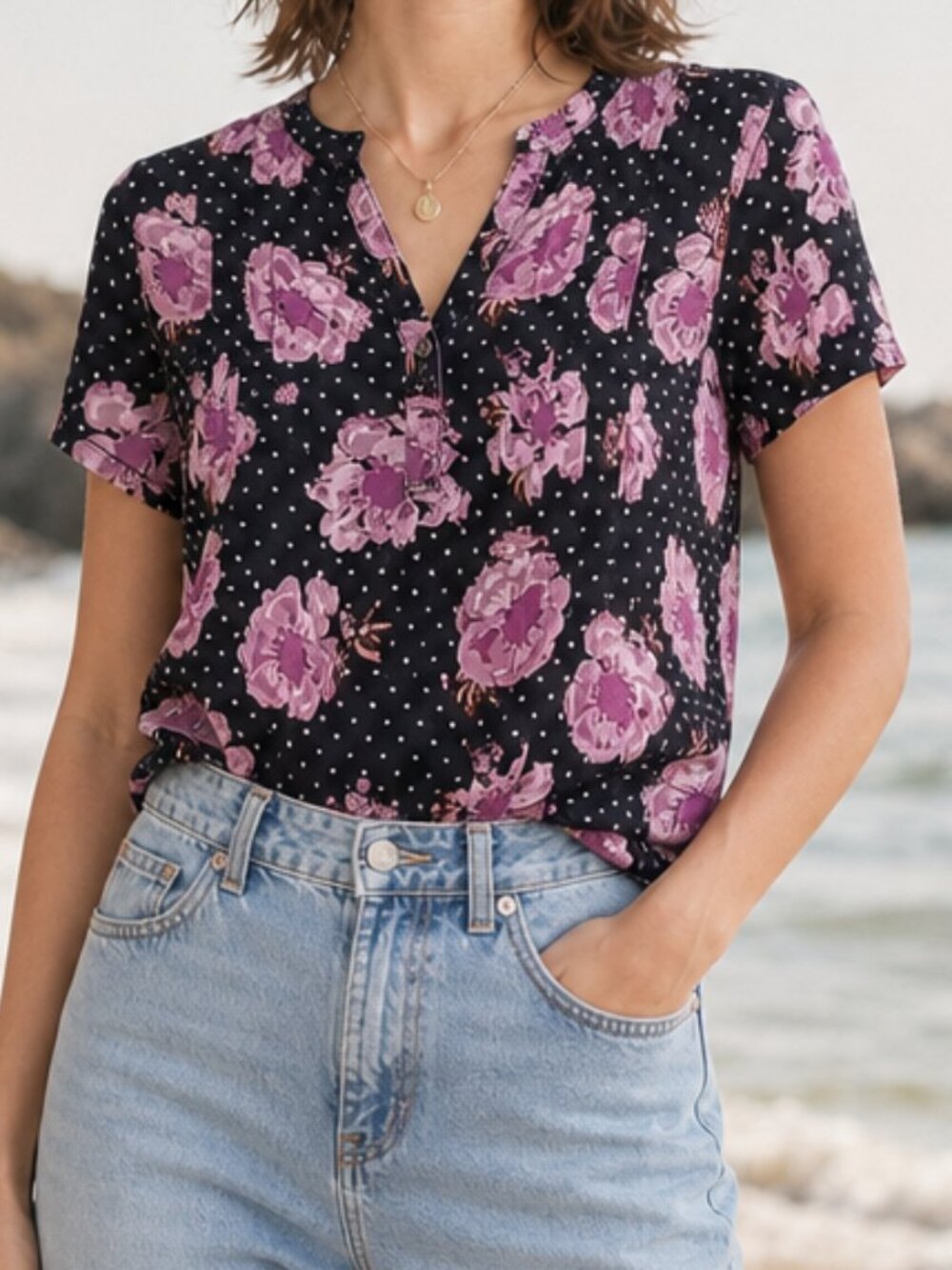 Relativity Witchy Classy Large Floral And Polka Dot Blouse 90's Y2k